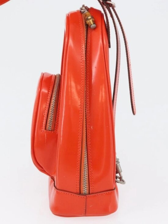 GUCCI Bamboo Shoulder Bag Patent leather Orange Silver 003 1998 0127 Auth main image 14